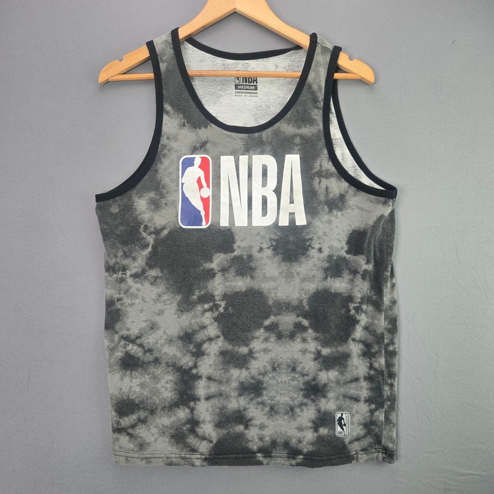 NBA Tank Top Shirt Tie Dye Logo Size Medium Grey Black Sleeveless Basketball Tee